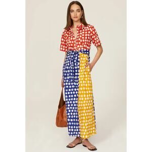 Busayo Collective Colorblock Shirt Dress Size 4 Polka Dot Maxi 100% Cotton